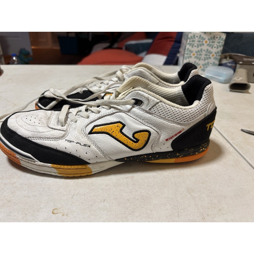 Size 10 Joma Men Top Flex 2302 Indoor Soccer Shoes White‎ Black Lace Up